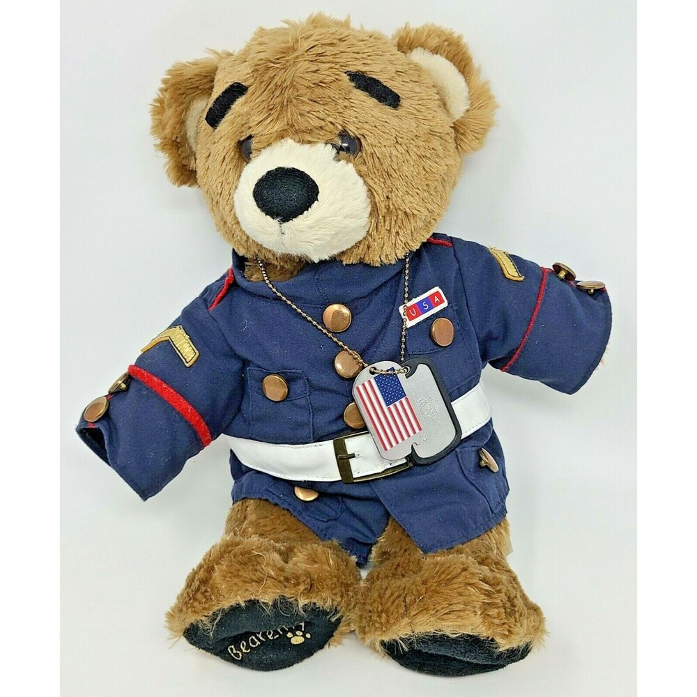 Build-A-Bear Bearemy Brown Teddy Bear Marine Dress Blue Jacket BAB Retired 2013